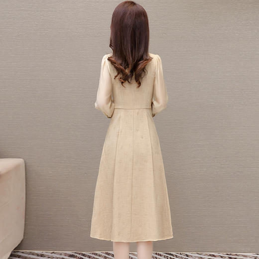 时尚拼结假两件，V领木耳边高腰长袖百褶裙QYM-HL-24NF039 -Y 商品图2