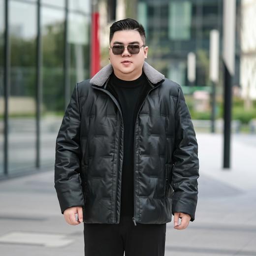 【皮羽绒】【新款DTX】大依优型大码羽绒服皮夹克PU外套加肥加大肥佬休闲上衣男士胖子秋冬 商品图2