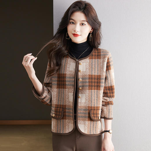 CC-10-5732小香风圆领短外套女士春秋2024新款仿呢子小个子减龄秋季针织开衫 商品图3