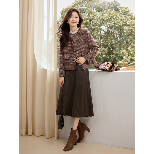 【年货节】熙世界安可拉红小香风夹棉外套短款秋冬新款法式名媛粗花呢上衣 商品图4