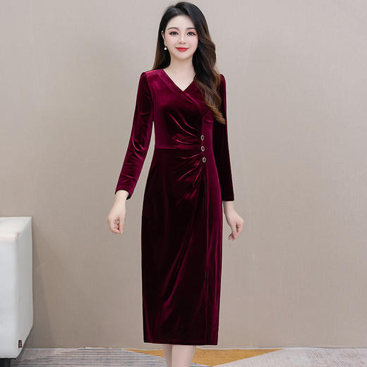 时尚气质褶皱收腰裙，中长款红色连衣裙QYM-LRX-DY1124X21-Y 商品图0