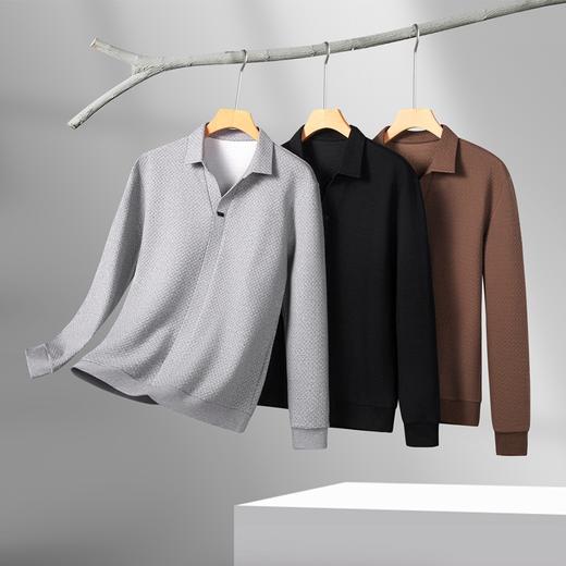 【新款DK】大依优型大码长袖衬衫领卫衣长绒棉长袖T恤翻领男士加肥加大休闲大码男装宽松上衣 商品图4