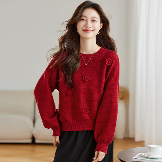 CC-16-9161新款秋冬短款气质短款毛衣女扎花时尚配裙子打底针织衫上衣 商品图0