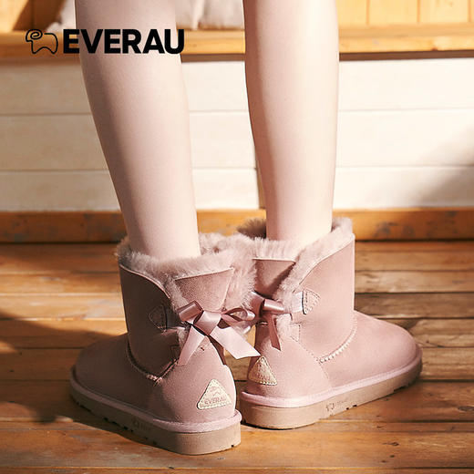 EVERAU蝴蝶结短靴雪地靴皮毛一体防滑防泼水女鞋EA3005 商品图9