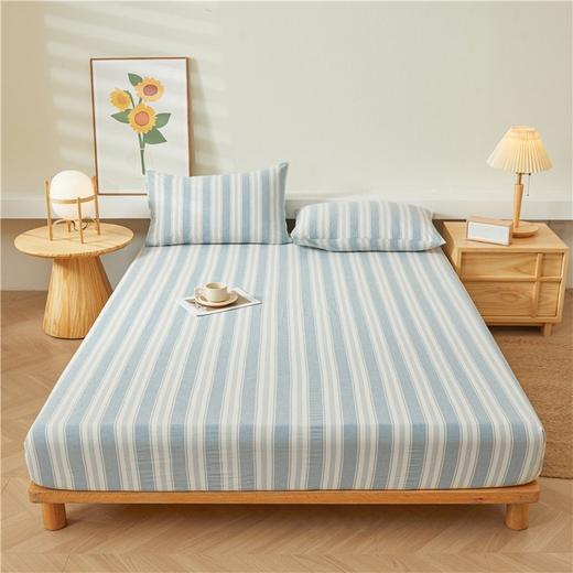 【健康睡眠】日式无印风 新疆棉水洗棉床笠A类母婴级可机洗 学生宿舍床笠 单人双人床单品格子条纹枕套 商品图1