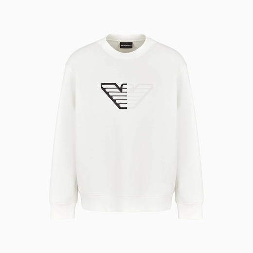 EMPORIO ARMANI 阿玛尼 男士V 形背景上印有大鹰图案的双面平纹针织运动卫衣 白色 6D1M76 1JHSZ 0101 商品图0