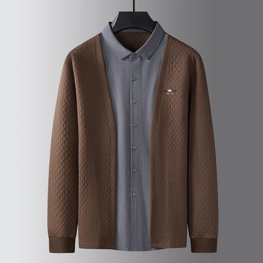 【假两件】【新款DK】大依优型大码男士假两件开衫长绒棉长袖T恤商务休闲上衣加肥加大胖子舒适 商品图0