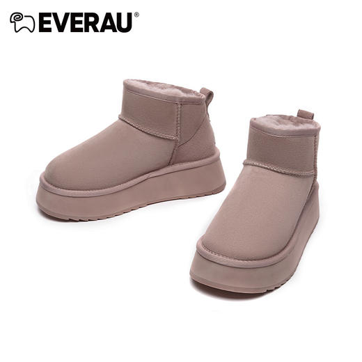 EVERAU羊皮毛一体雪地靴女冬季新款防水防滑短筒厚底短靴 EA3143 商品图4