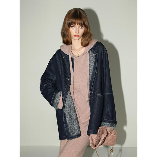 COCOBELLA重工LOGO印花细闪亮葱原牛外套女秋牛仔夹克DN7057 商品图1