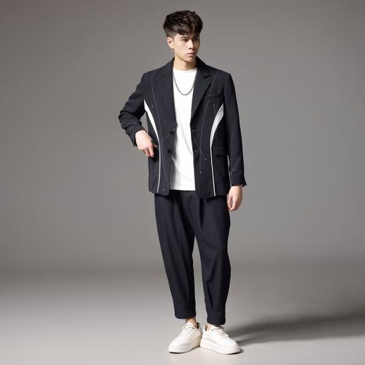 PINLI品立秋季新款黑白拼接撞色西装男明线高级休闲西服外套B243106035 商品图3