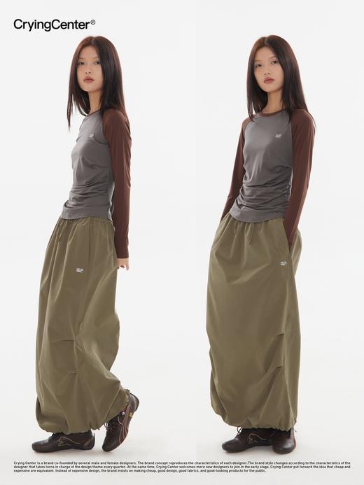 CryingCenter 卡其灰橡筋腰抽绳空气工装长半裙 哭喊中心 商品图2