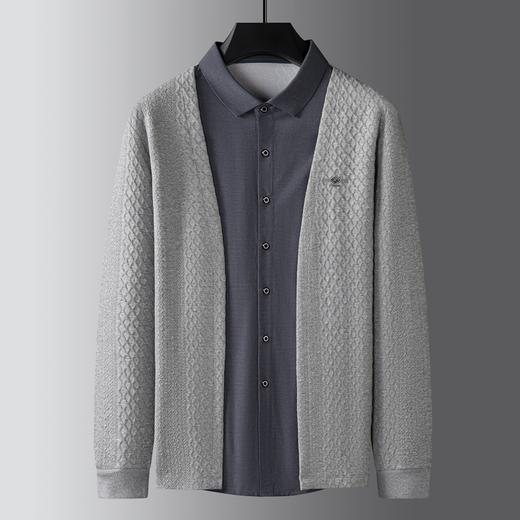 【假两件】【新款DK】大依优型大码男士假两件开衫长绒棉长袖T恤商务休闲上衣加肥加大胖子舒适 商品图2