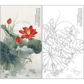 俞致贞花鸟工笔画白描底稿《荷花翠鸟》临摹勾线高清打印稿ZZ25