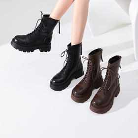 西遇厚底马丁靴女春秋单靴新款秋冬英伦机车显脚小棕色短靴子D3547565