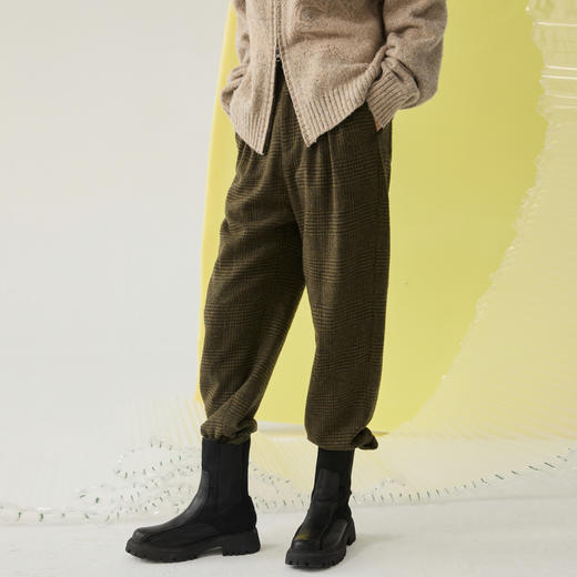 谜底格纹萝卜裤女2024冬季新品复古风宽松休闲裤九分裤244MK1587 商品图0