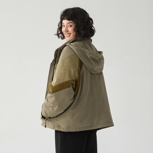 谜底拼接感羽绒服女2024冬季新品复古风连帽短款派克服244MY1533 商品图2