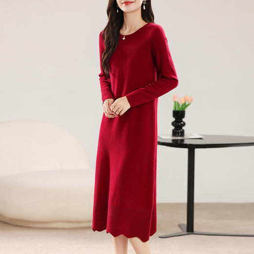 纤束马丝光纯羊毛下摆镂空花长裙 JN-2432 商品图1