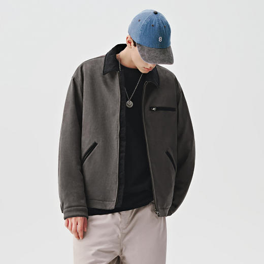 714street复古麂皮绒底特律棉服男新款宽松短阔外套美式工装夹克 商品图0