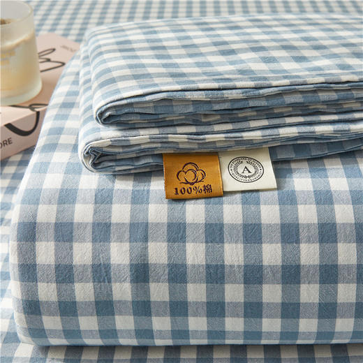 【健康睡眠】日式无印风 新疆棉水洗棉床笠A类母婴级可机洗 学生宿舍床笠 单人双人床单品格子条纹枕套 商品图6