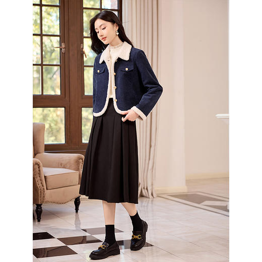 【年货节】熙世界2025冬季新款小香风灯芯绒仿羊羔毛外套加厚短款翻领上衣 商品图4