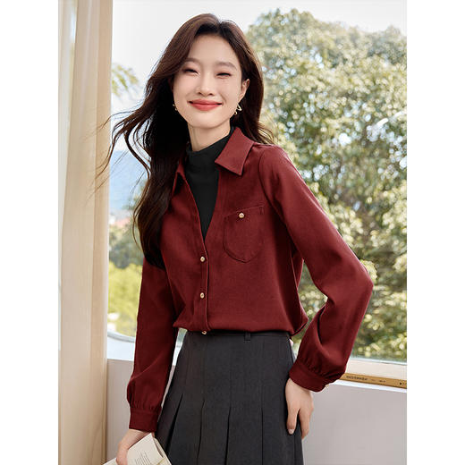 【年终特卖】熙世界叠穿假两件半高领拼接衬衣秋冬新款小众设计长袖衬衫上衣 商品图2