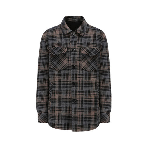 IN AND ON 羊毛格纹衬衫款双面呢大衣 20910 商品图4