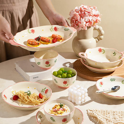 摩登主妇釉下彩碗碟套装特别好看的饭碗陶瓷碗家用高颜值餐具汤碗 商品图0