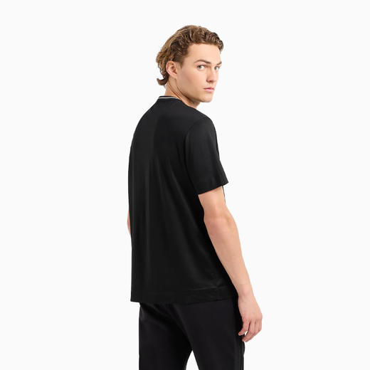 EMPORIO ARMANI 阿玛尼 男士 ASV 莱赛尔纤维混纺平纹针织徽标领圆领短袖T恤 黑色 6D1T95 1JOSZ 0999 商品图2