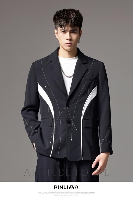 PINLI品立秋季新款黑白拼接撞色西装男明线高级休闲西服外套B243106035 商品图5