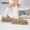 Safiya/索菲娅2024冬季厚底增高一脚蹬加绒保暖羊羔毛勃肯棉鞋 SF44112038 商品缩略图1