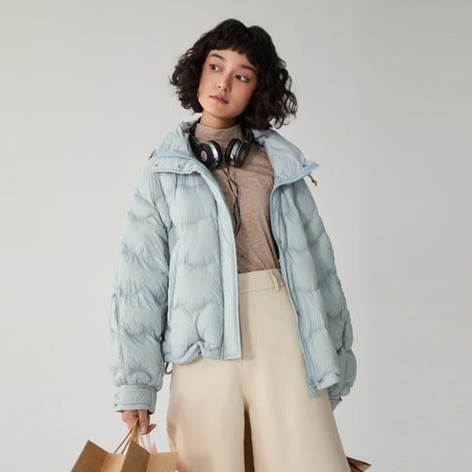 谜底连帽短款羽绒服女2024冬新品简约百搭宽松鹅绒保暖244MY1492 商品图1