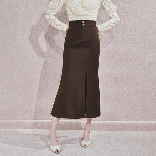 法式复古感深棕色鱼尾半裙2024秋冬半身裙 商品图0