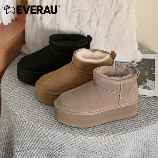 EVERAU高级休闲慵懒感秋冬超低筒厚底女款雪地靴EA3155 商品图0