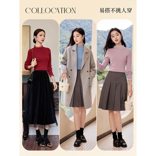 【年终特卖】熙世界内搭修身红色毛衣女冬季2025新款木耳领半高领针织打底衫 商品图3