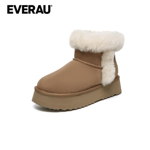 EVERAU靴口翻毛美利奴羊毛奶乎乎装饰条秋冬保暖雪地靴UEA3173 商品图4
