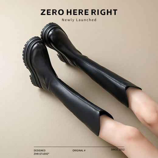 优选丨ZHR则则不过膝长筒靴女春季新款显瘦高筒靴V口长靴厚底骑士靴 商品图4