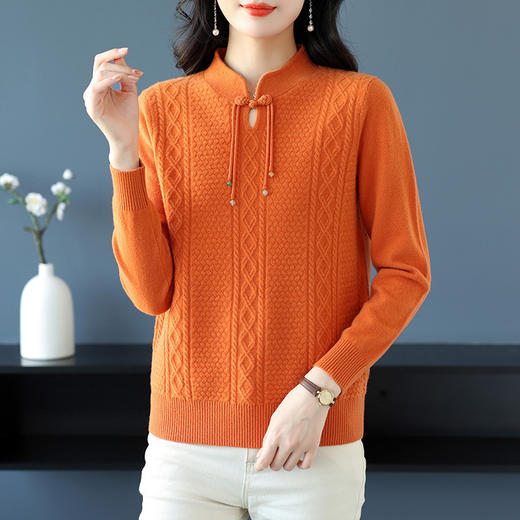 CC-DW-692秋冬新中式盘扣纯羊毛衫女时尚百搭立领保暖打底衫上衣 商品图3
