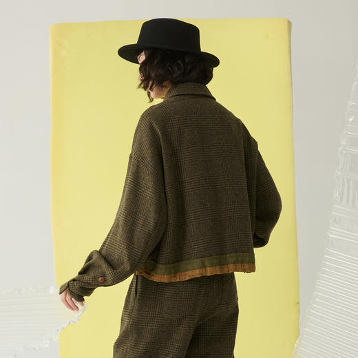 谜底格纹外套女2024冬季新品复古风宽松挺阔设计感夹克244MW1672 商品图2