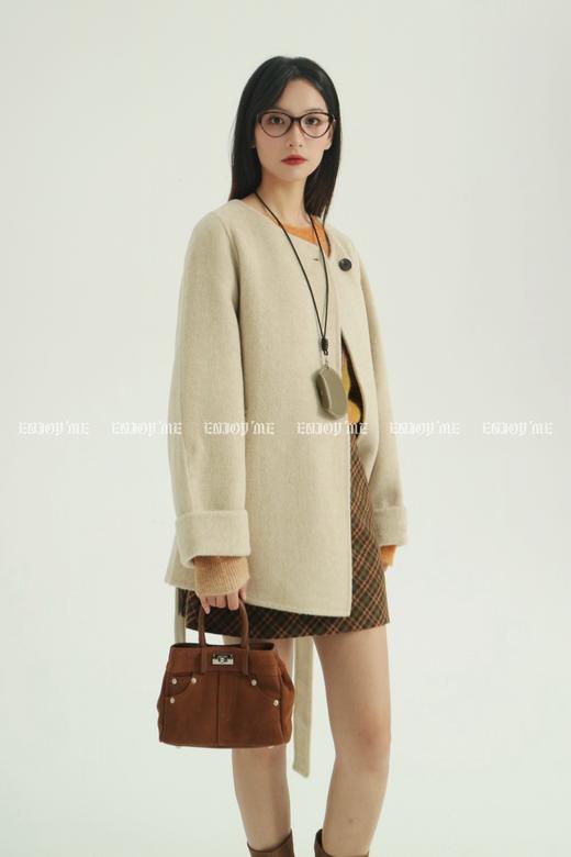 【门店同款】ENJOY冬季柔韧与共圆领一粒扣中长款大衣 159494971 商品图3
