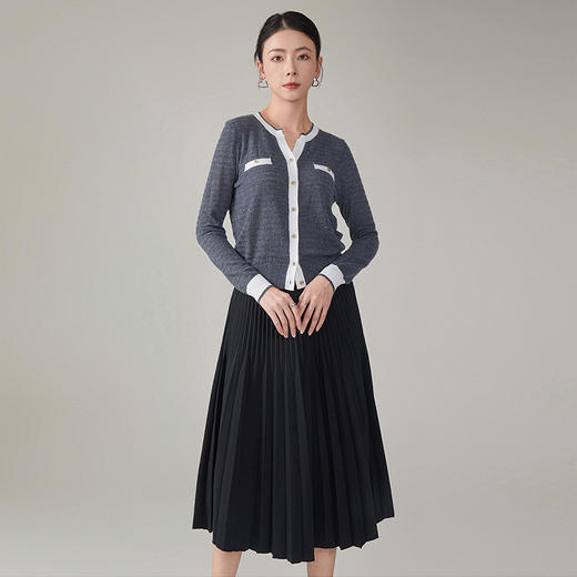 【hr】全新升级【铂金会员220/天猫299/差价79】(14422) 洛诗琳秋季灰色软糯叠穿毛针织衫小香风圆领羊毛小开衫 商品图3