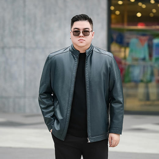 【加绒】【新款DTX】大依优型大码立领皮夹克PU加绒棉衣外套加肥加大肥佬休闲上衣男士胖子秋冬 商品图3