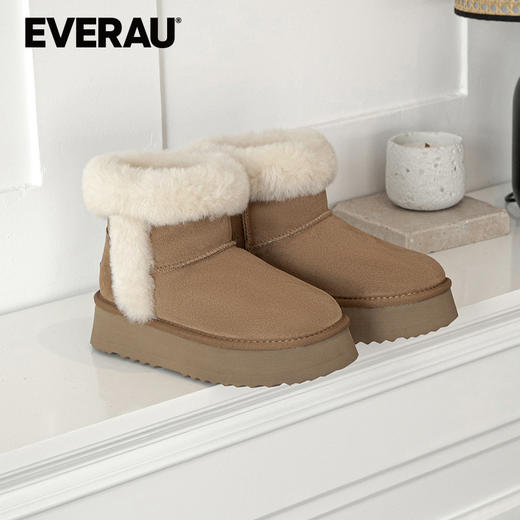 EVERAU靴口翻毛美利奴羊毛奶乎乎装饰条秋冬保暖雪地靴UEA3173 商品图1