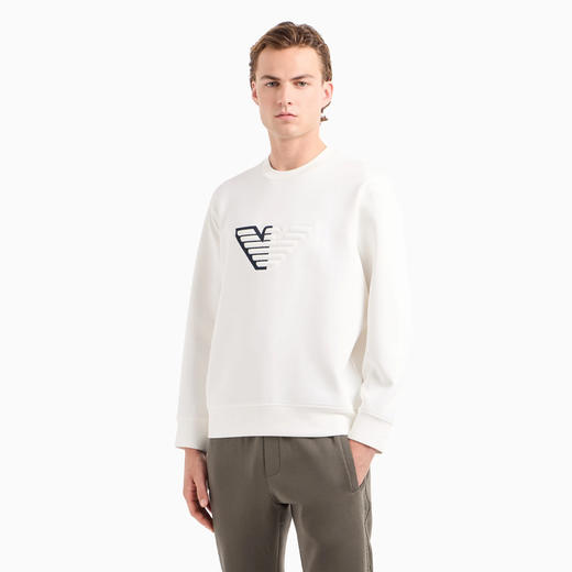 EMPORIO ARMANI 阿玛尼 男士V 形背景上印有大鹰图案的双面平纹针织运动卫衣 白色 6D1M76 1JHSZ 0101 商品图1