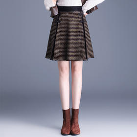 国风复古毛线千鸟格高腰半身裙MYX-621