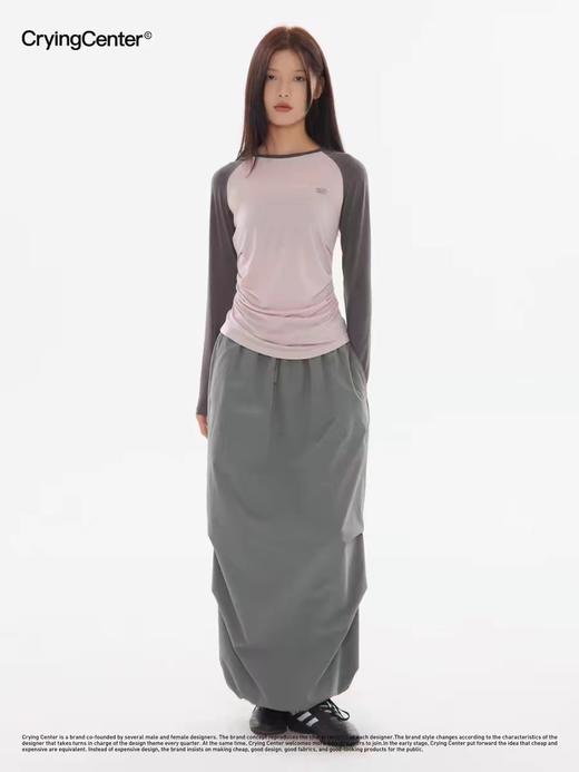 CryingCenter 卡其灰橡筋腰抽绳空气工装长半裙 哭喊中心 商品图1