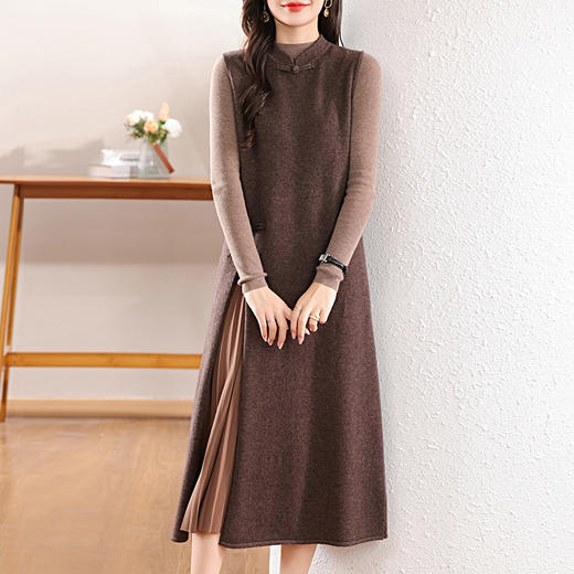 纤束马丝光纯羊毛开叉旗袍长马甲 JN-2413 商品图2