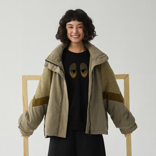 谜底拼接感羽绒服女2024冬季新品复古风连帽短款派克服244MY1533 商品图1