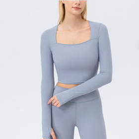 跃牌【欲动春风】系列 秋冬瑜伽服长袖女方领裸感紧身运动T恤42552（此款为欧码）（无胸垫）