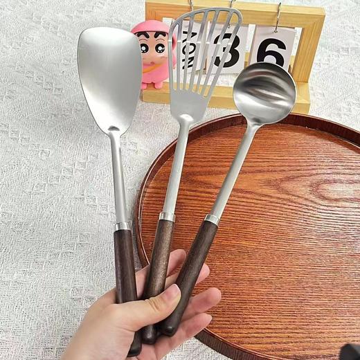 「19.9到手3支！木柄加厚」不锈钢勺铲子套件 木柄加厚厨房用品炒菜勺铲三件套煎铲汤壳家用 商品图2