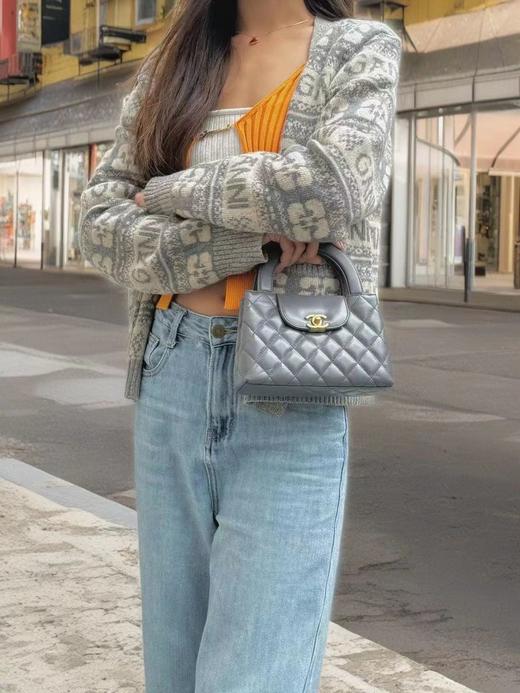 CHANEL香奈儿 24A  Kelly 菱格纹 链条肩带 皮革 单肩斜挎手提包 女款 灰色（HH） 商品图7